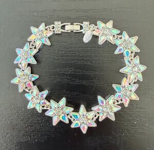 Kirk's Folly Aurora Borealis Starlight Floral Bracelet Silver-Tone Rhinestone